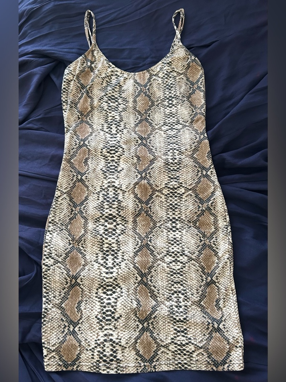 Fashion Nova Beige and Black Snakeskin Slip Dress